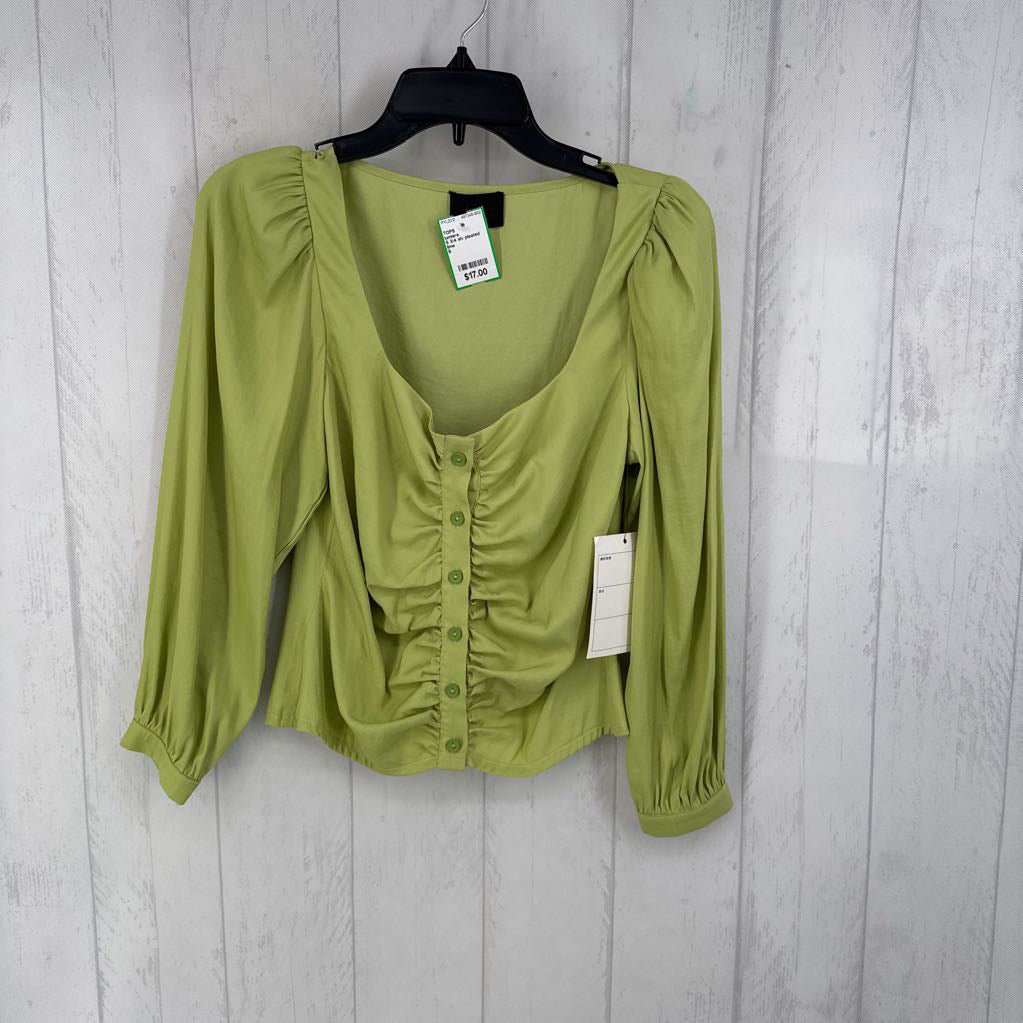 S 3/4 slv pleated button shirt