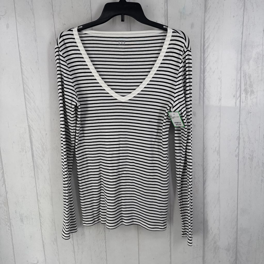 M l/s stripe v-neck top