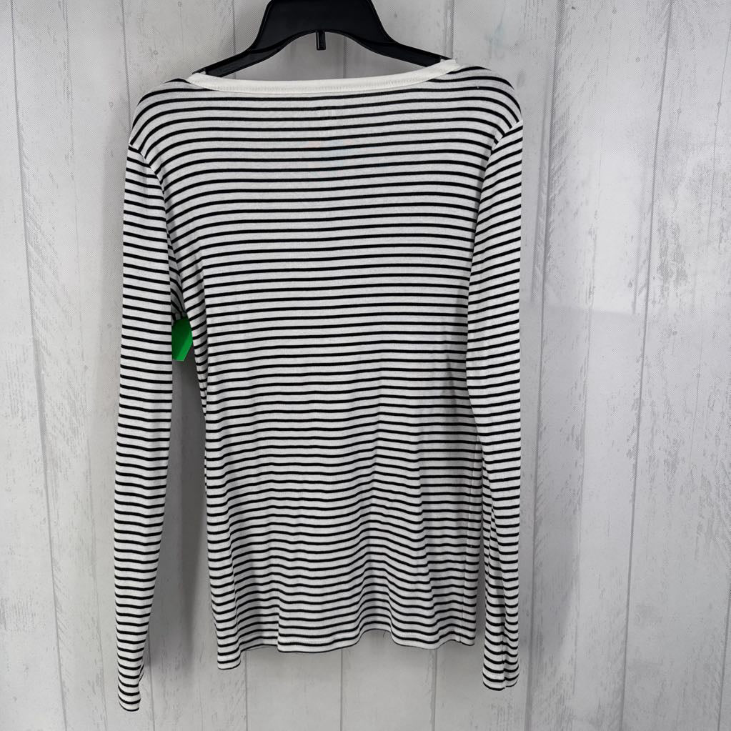 M l/s stripe v-neck top