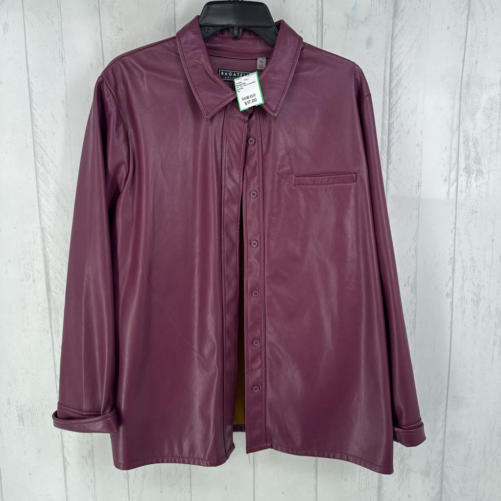 XL l/s faux leather button shirt