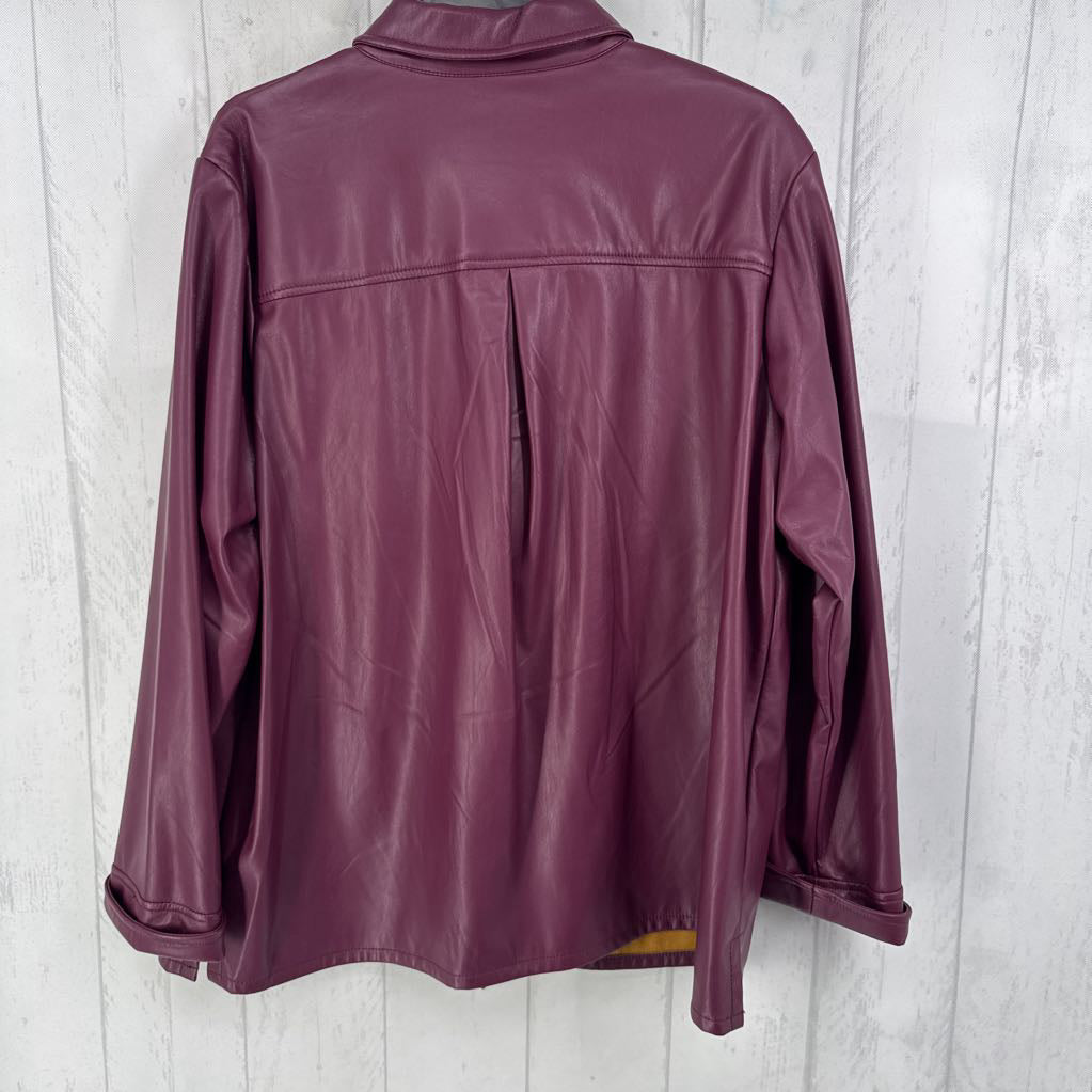 XL l/s faux leather button shirt