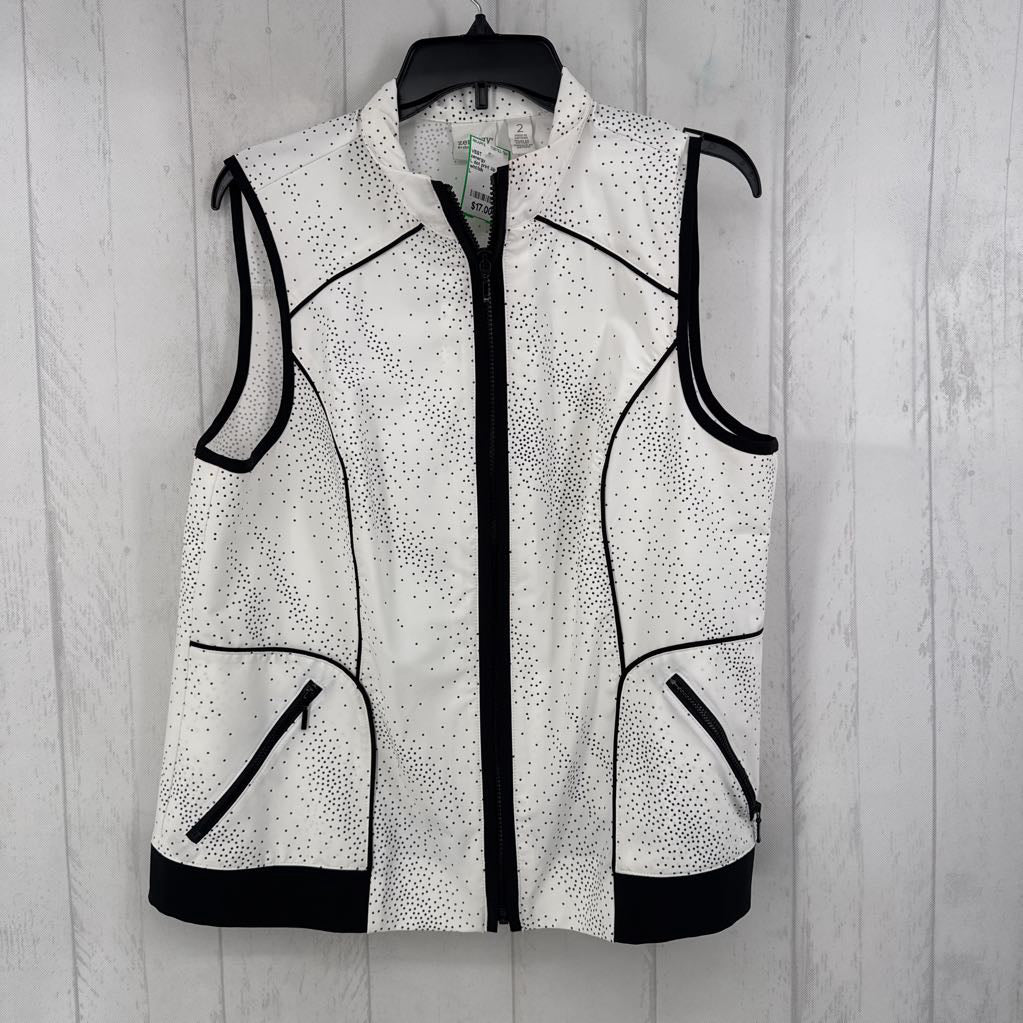 L dot print zip vest
