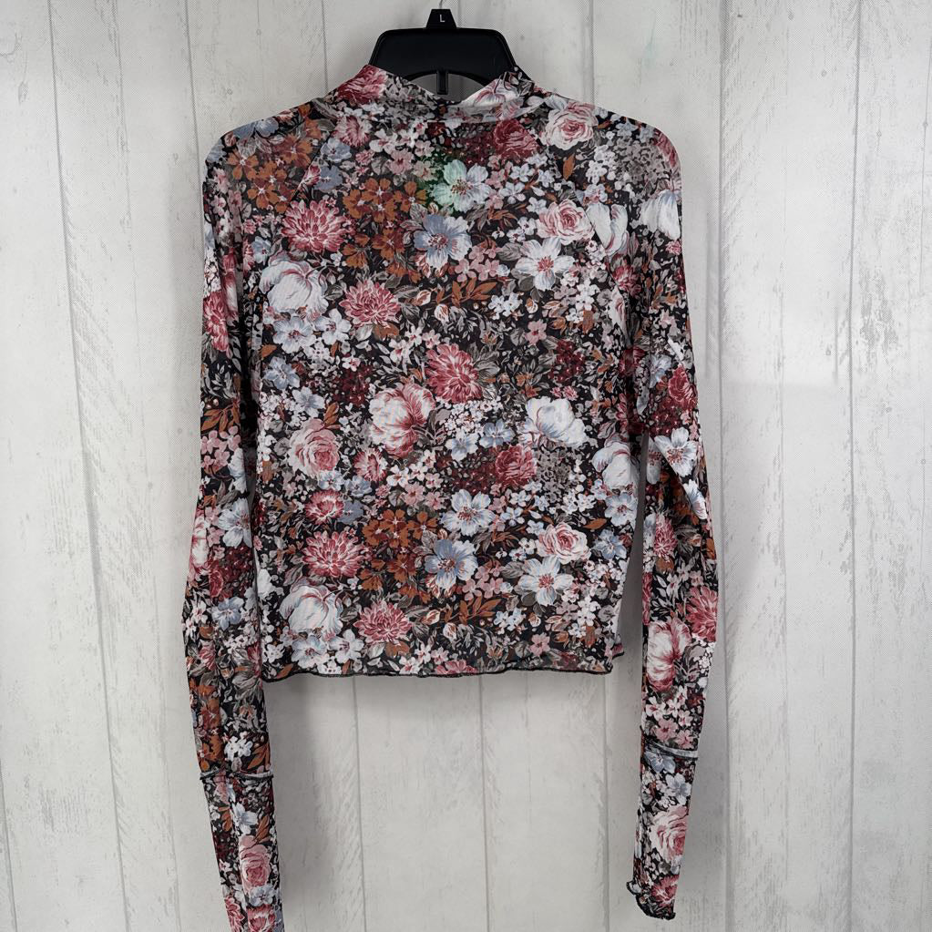 L l/s mock neck floral top