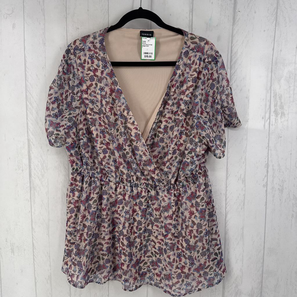 1 s/s floral wrap top