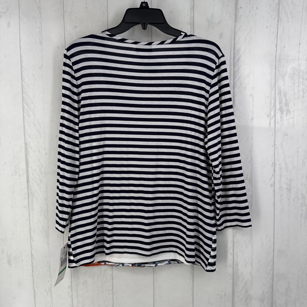 R30 L 3/4 slv stripe pleated top