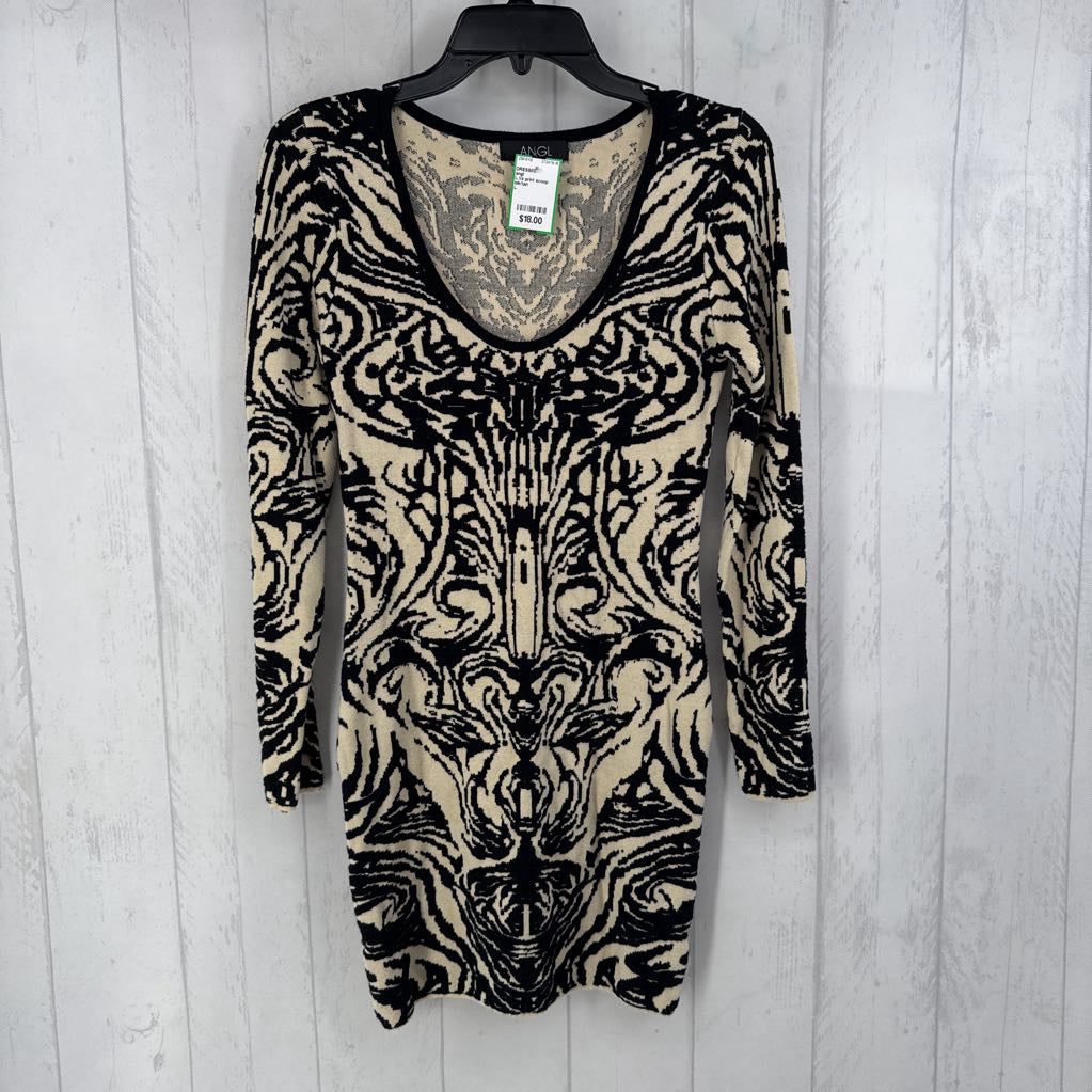 L l/s print scoop neck body con dress