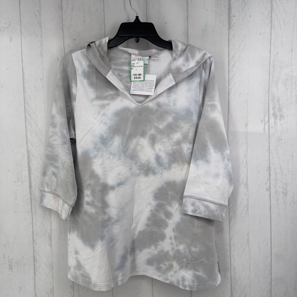 M elbow slv tie-dye top w/ hood