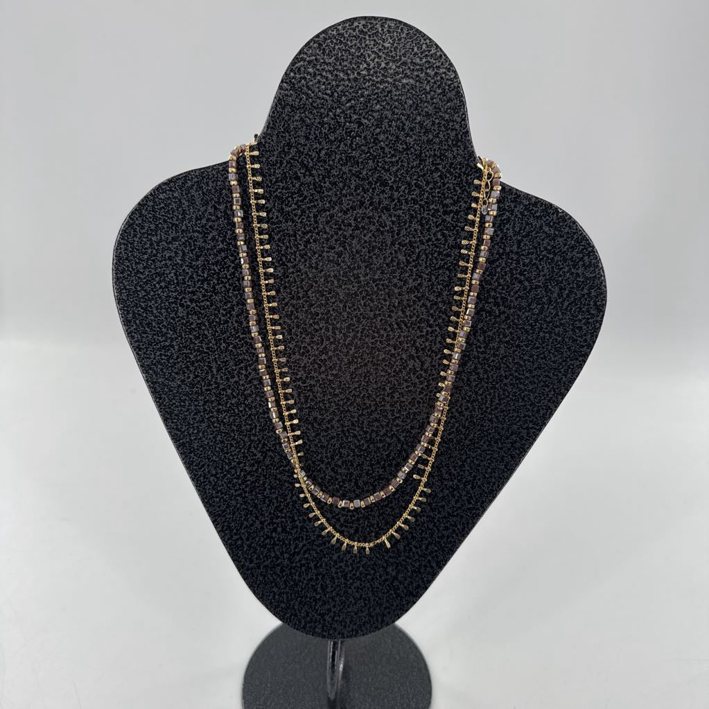 8" gold tone mauve beaded multi strand necklace