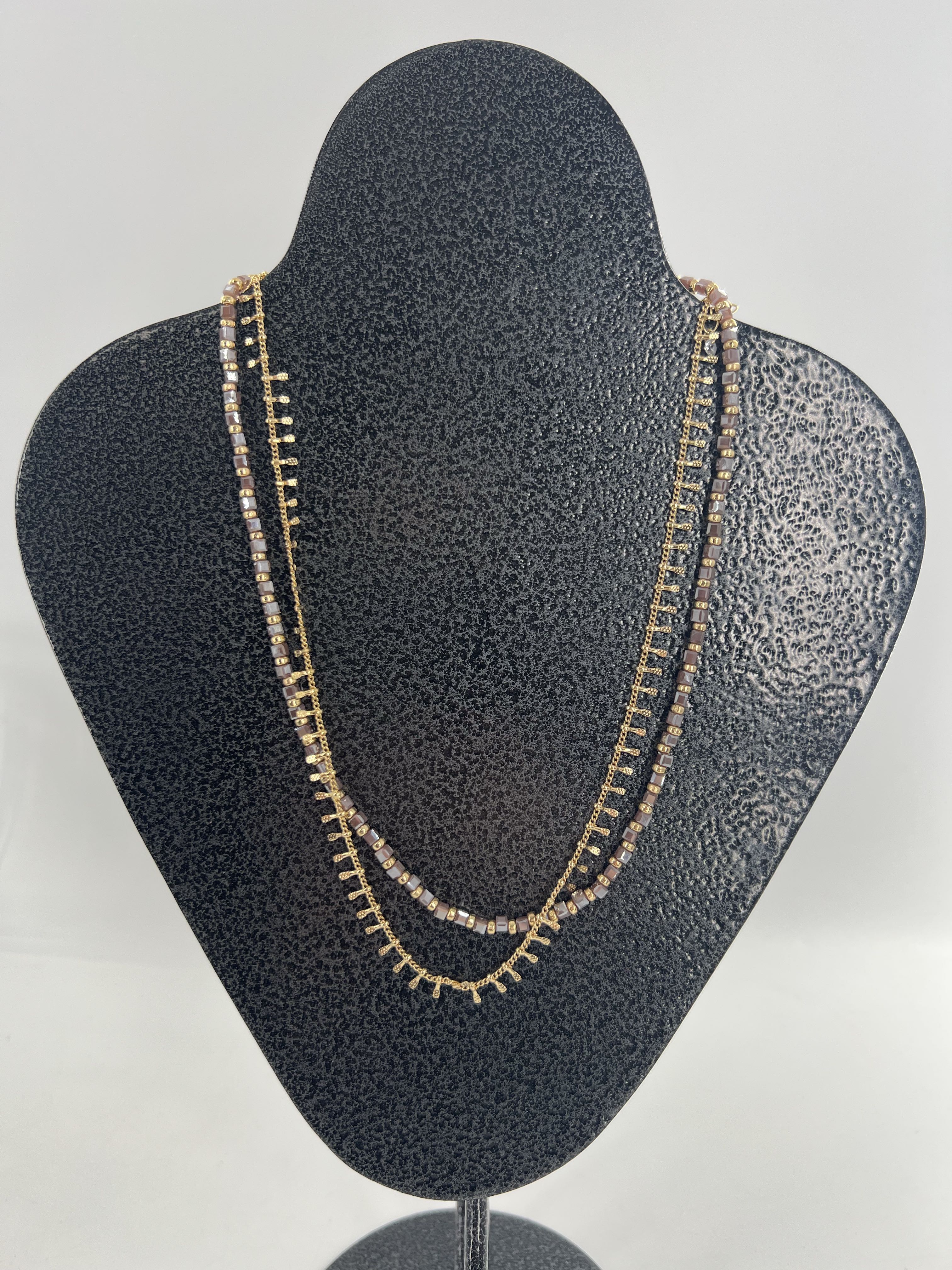 8" gold tone mauve beaded multi strand necklace