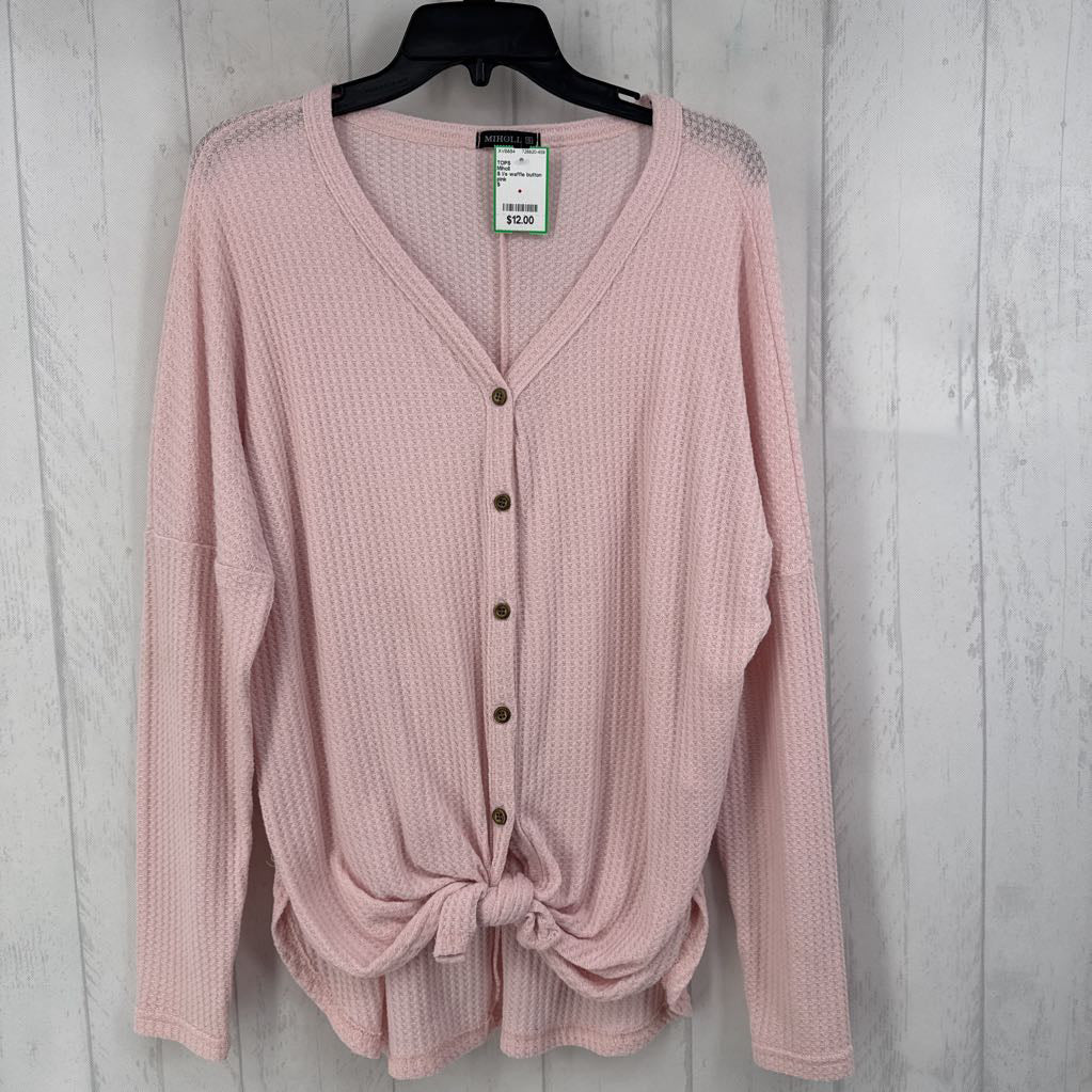 S l/s waffle button knotted top