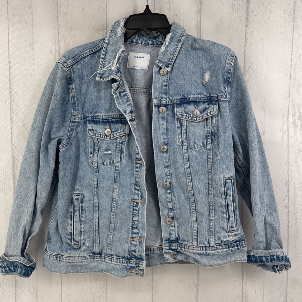 L distressed jean button jacket