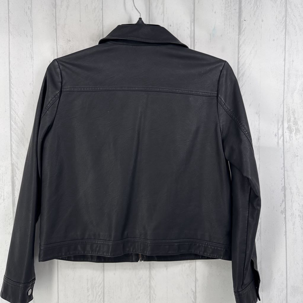 PL faux leather studded floral zip jacket