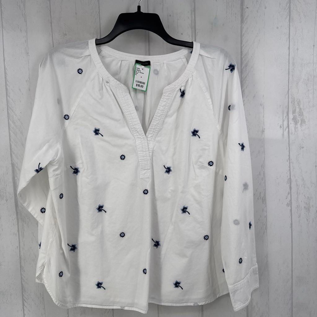 XL l/s flower embroidered top