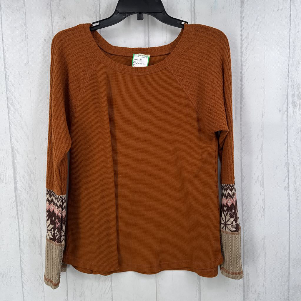 M waffle knit l/s top