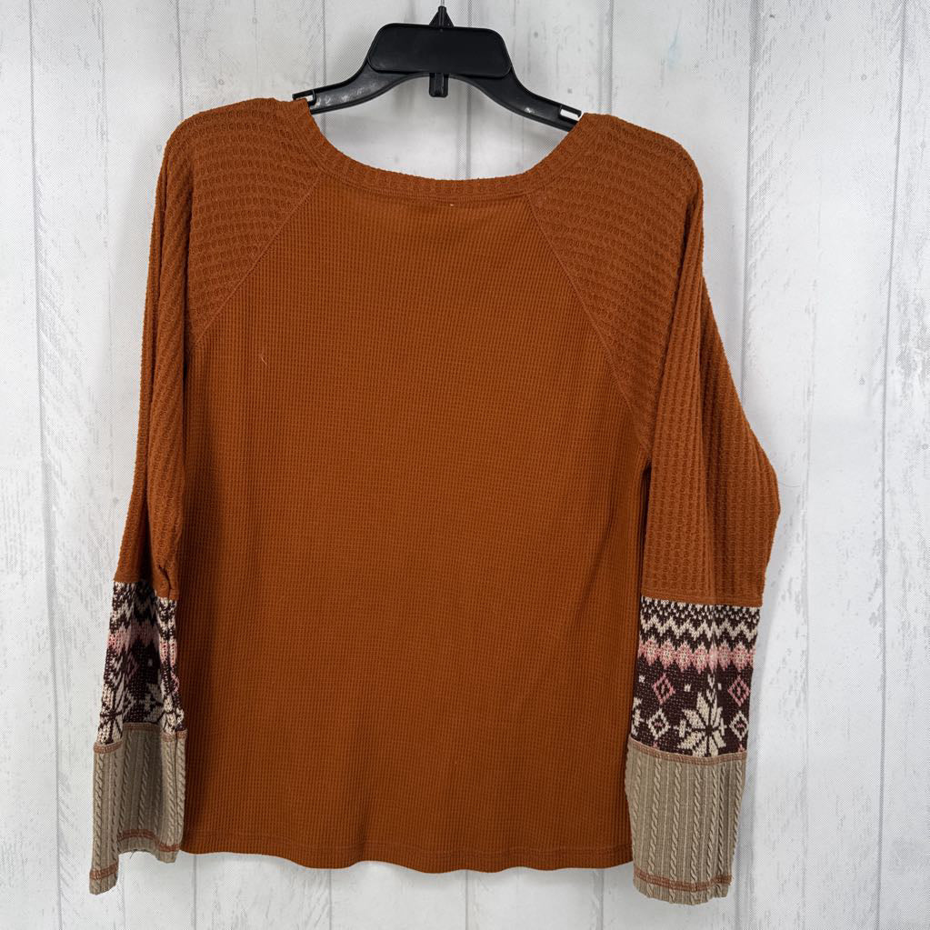 M waffle knit l/s top
