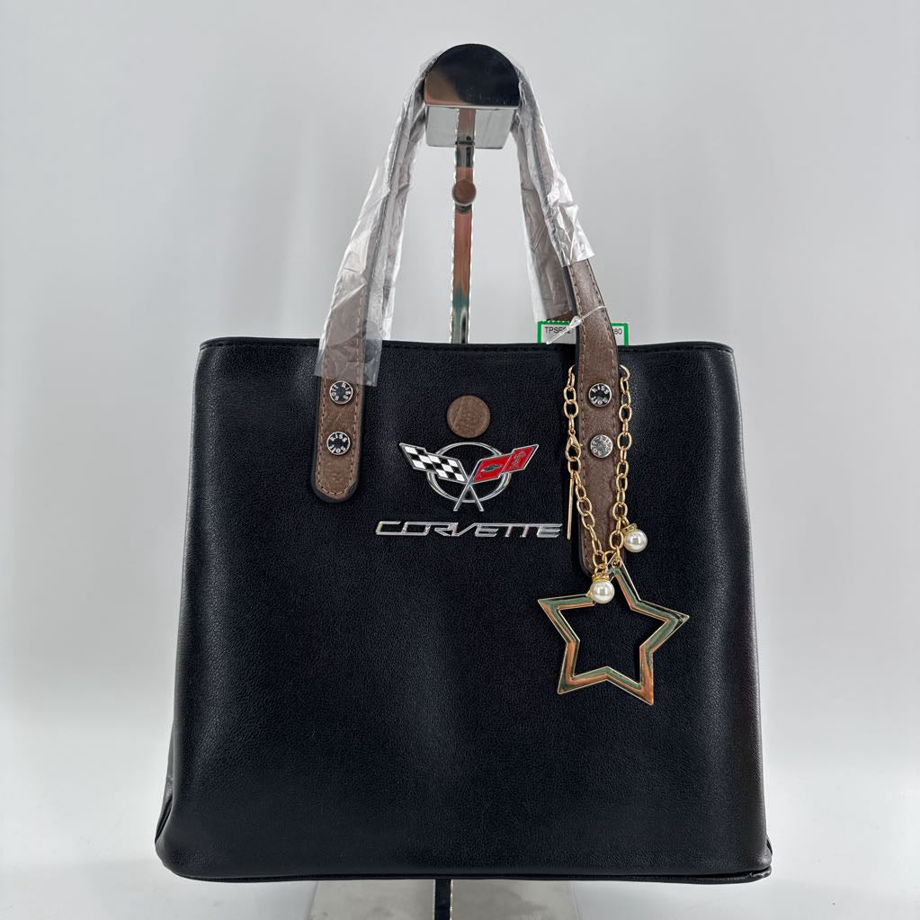 vegan leather logo handbag