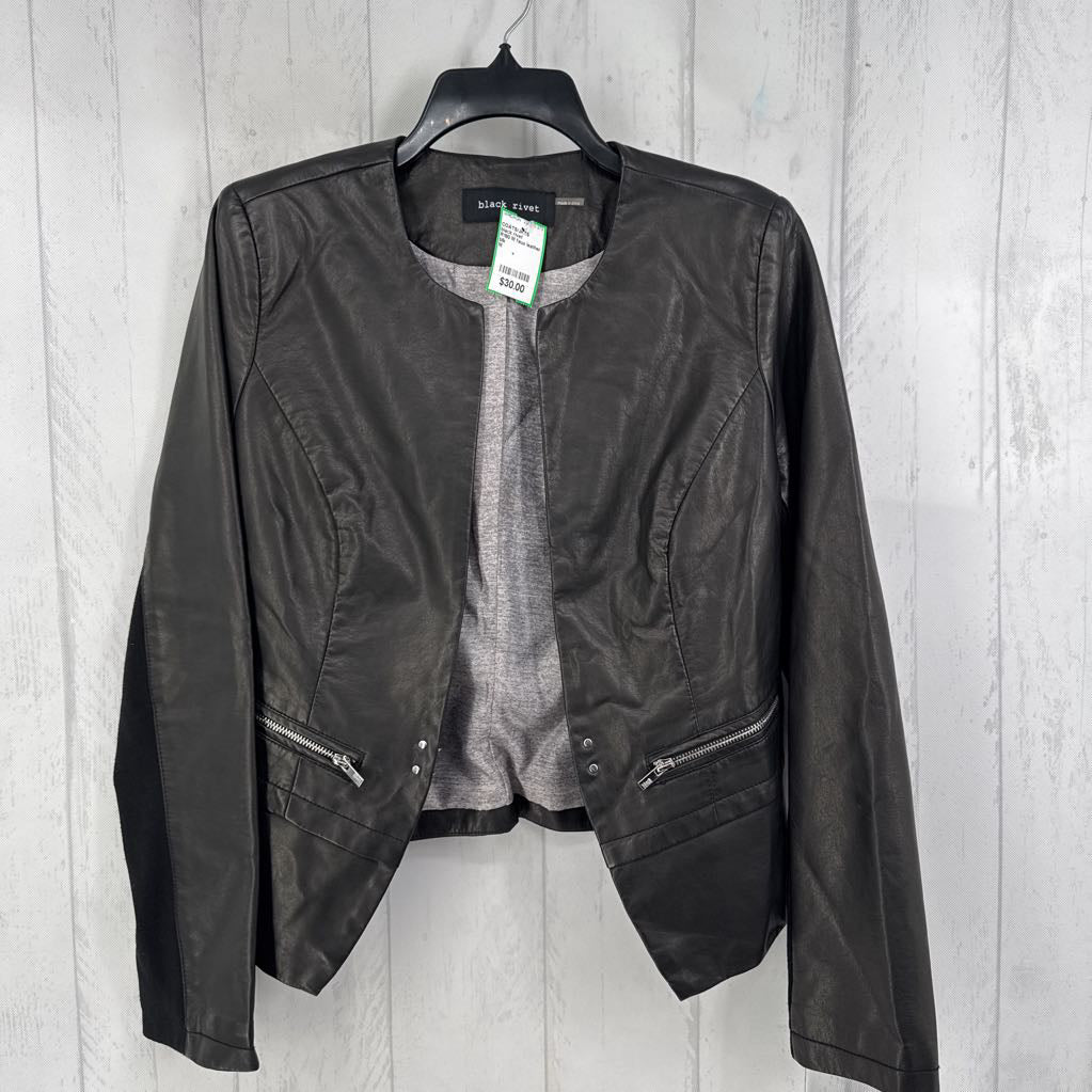 R180 M faux leather open jacket