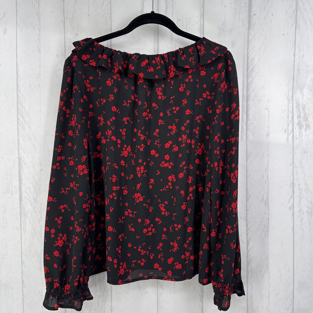 L l/s flower print ruffle top
