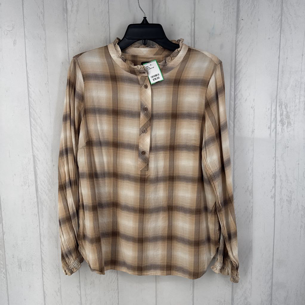 L l/s plaid half button top