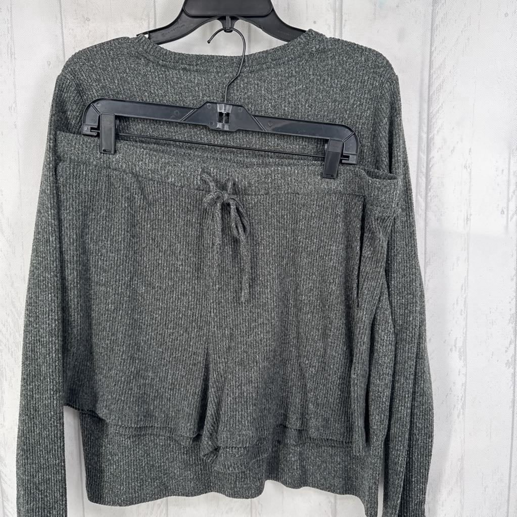 L 2Pc ribbed l/s top & shorts lounge set