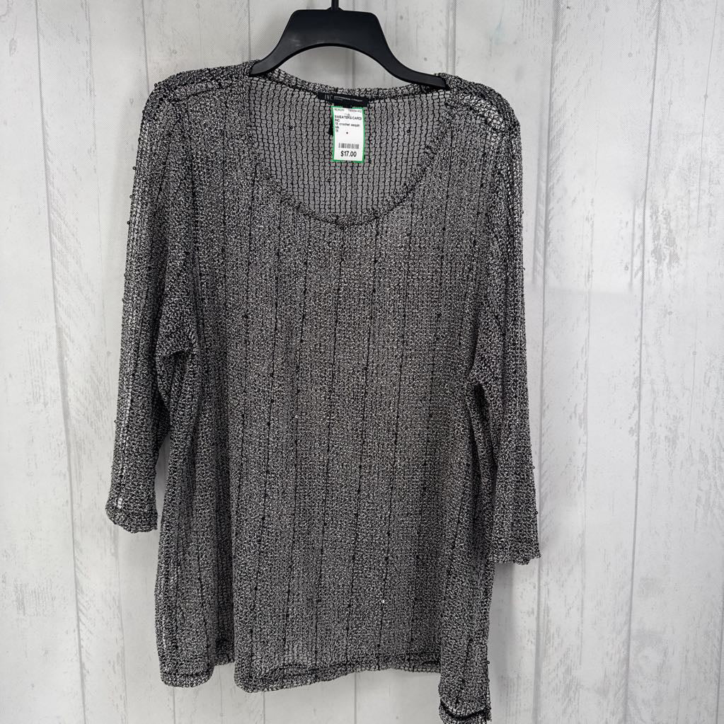 1X crochet sequin 3/4 slv sweater