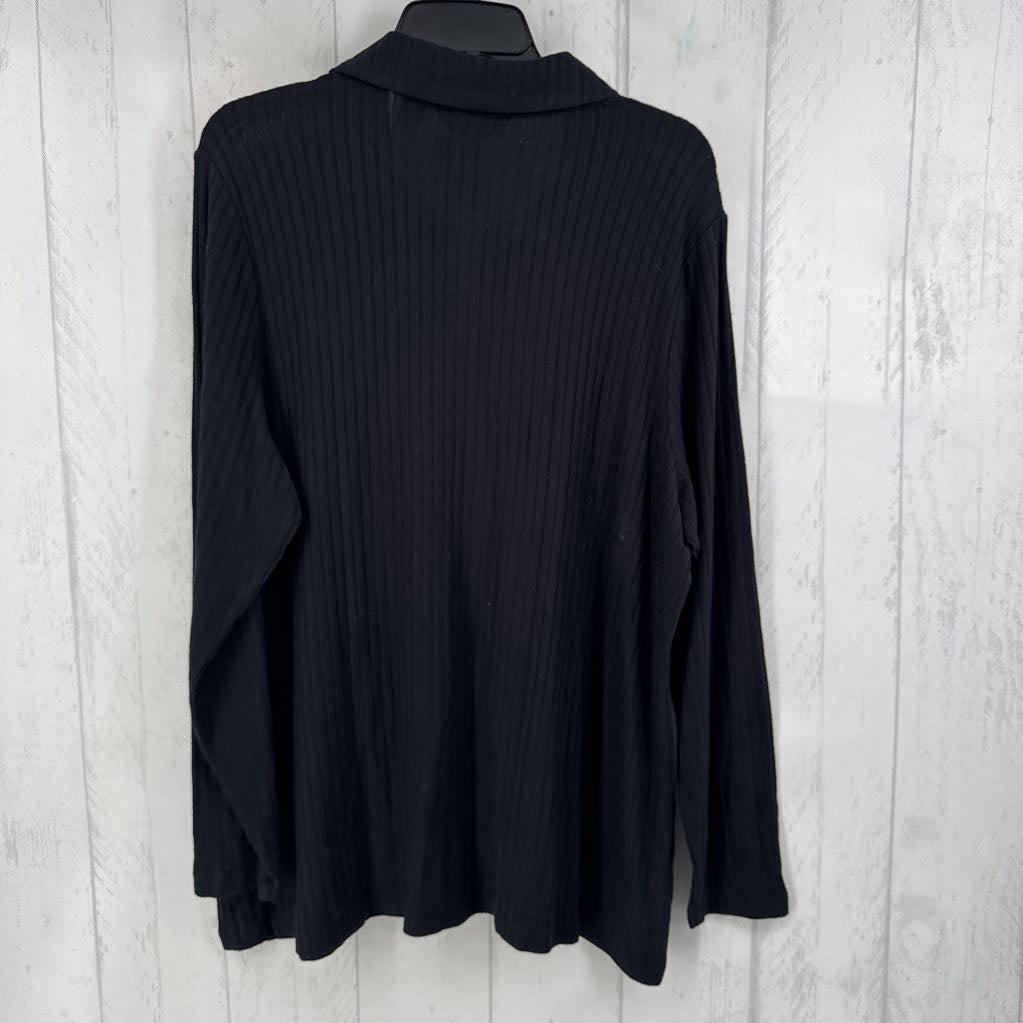 1X rib knit button down l/s top