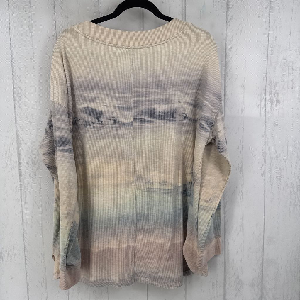 2X ribbed tie-dye l/s top