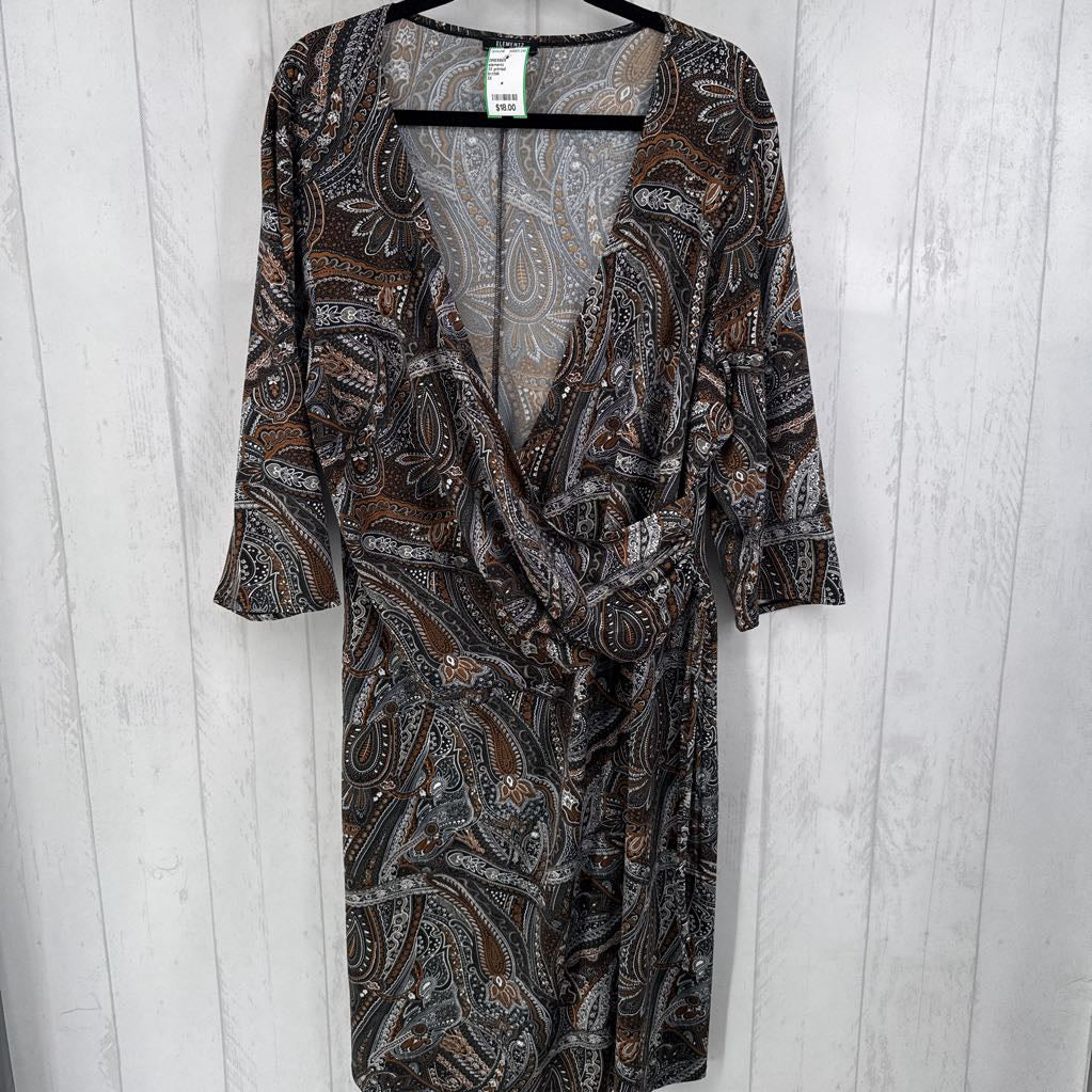 3X printed crossover 3/4 slv dress