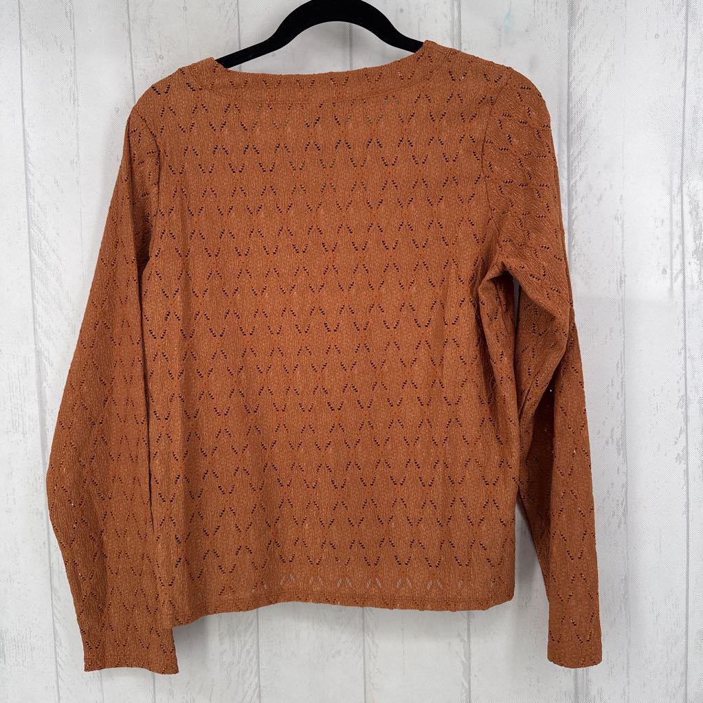 L eyelet button down l/s top