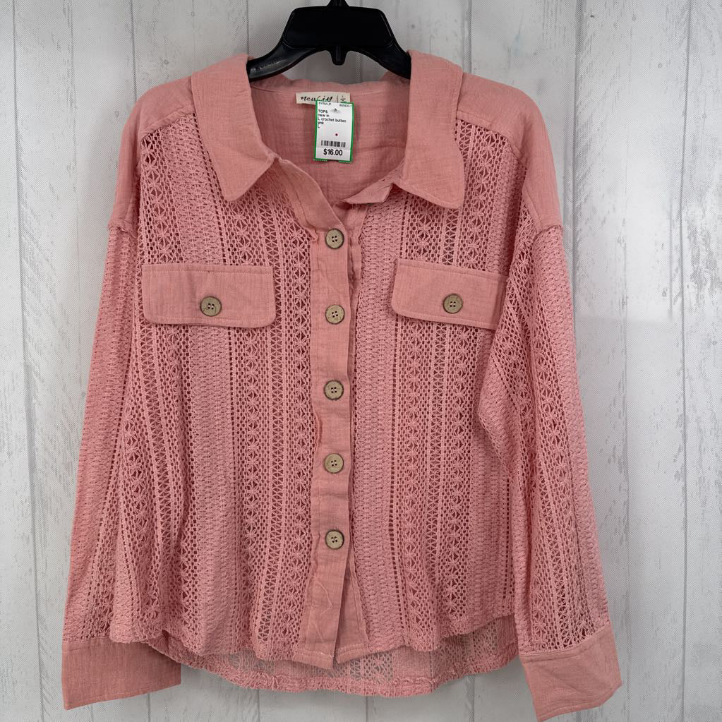 L crochet button down l/s top