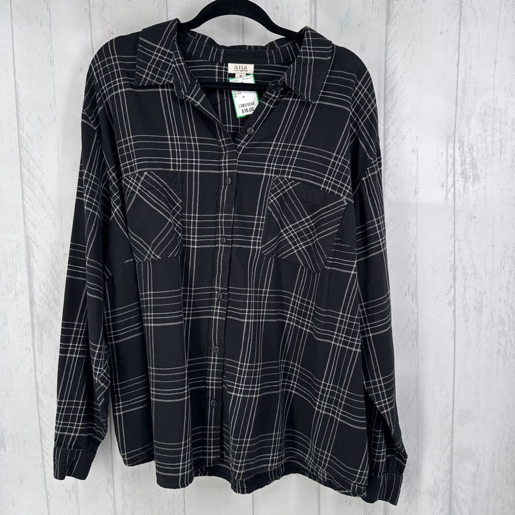 3X plaid button down l/s top