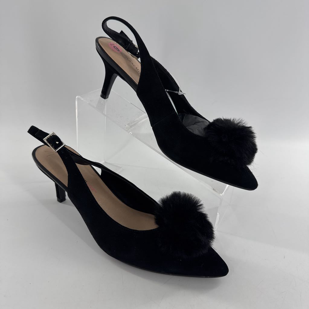 9 pom pom sling back pumps
