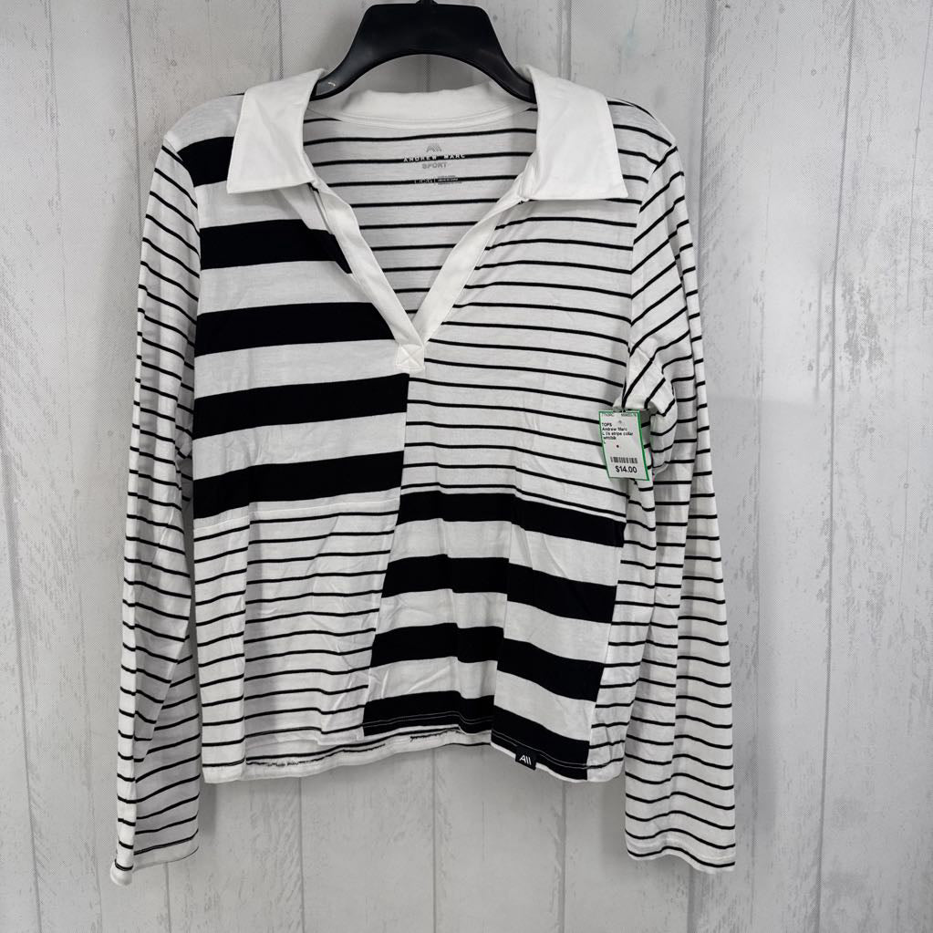 L l/s stripe collar top