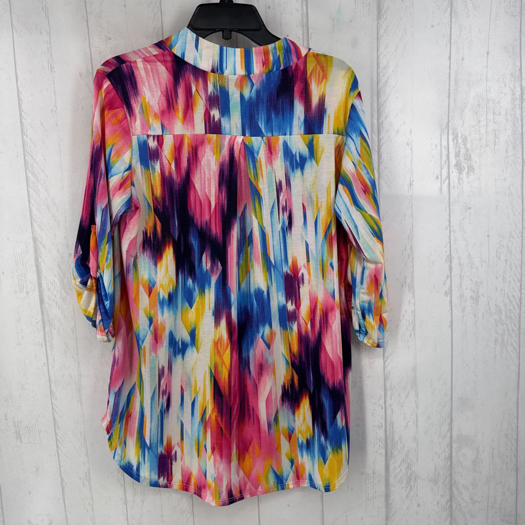 L print tab slv v-neck top