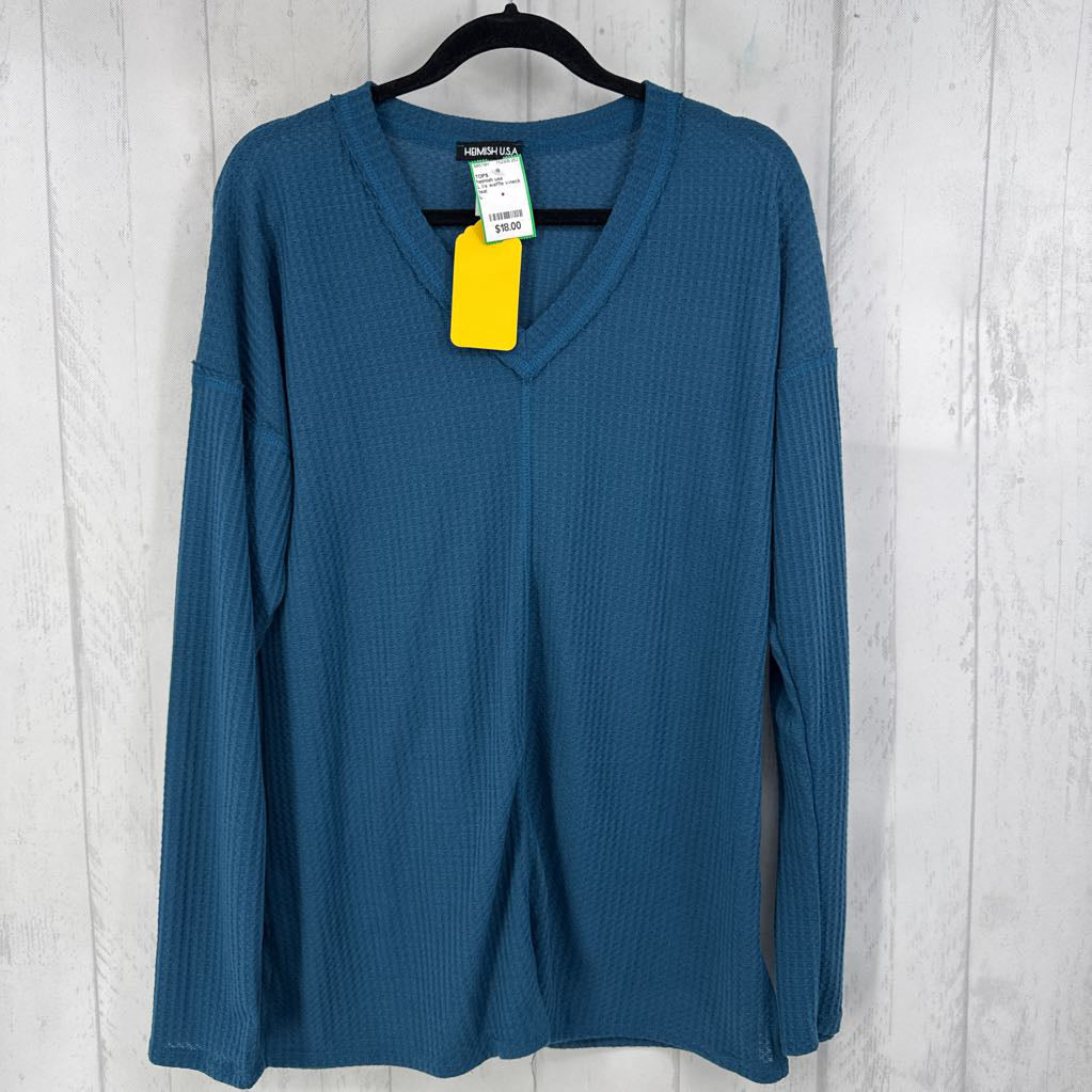 L l/s waffle v-neck top