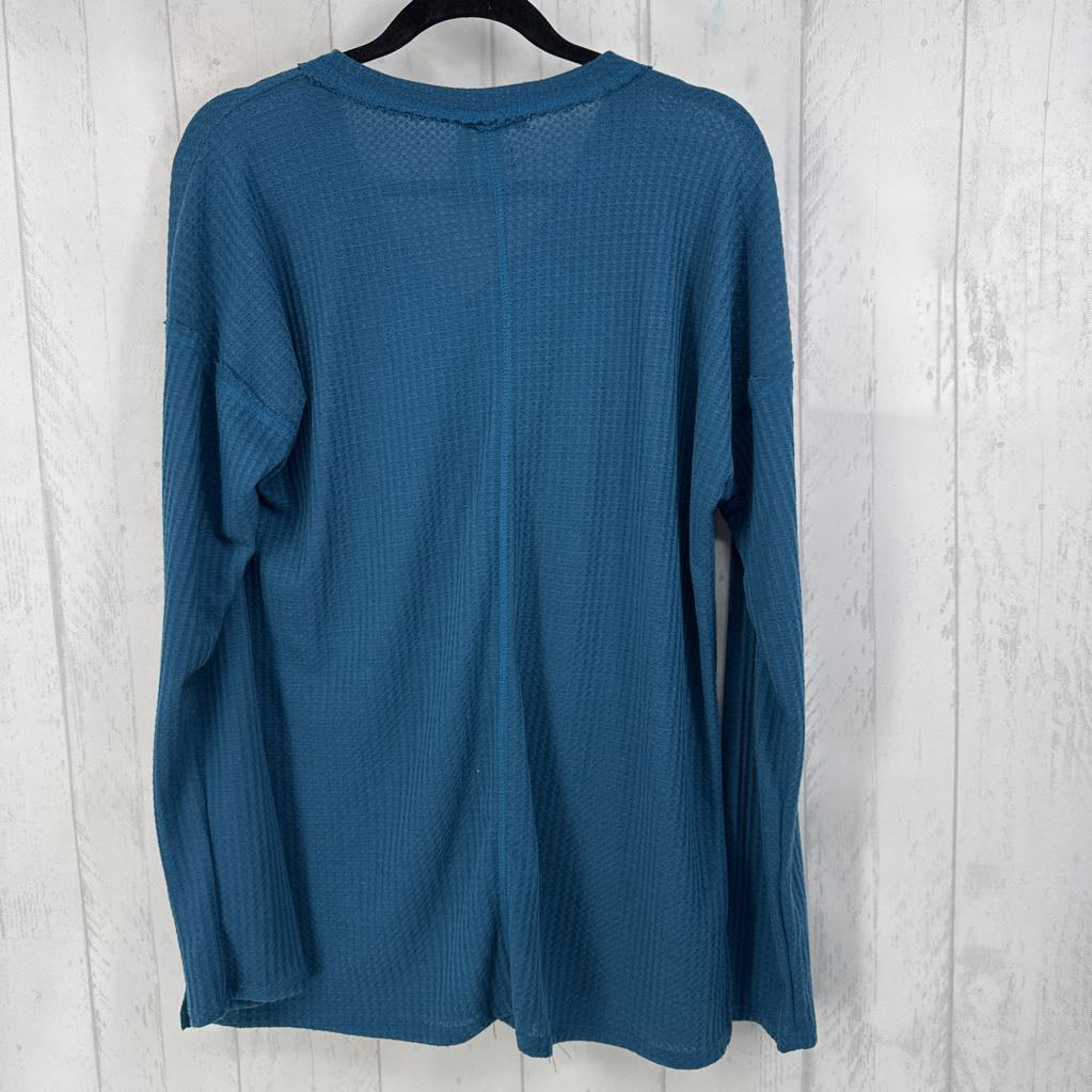 L l/s waffle v-neck top