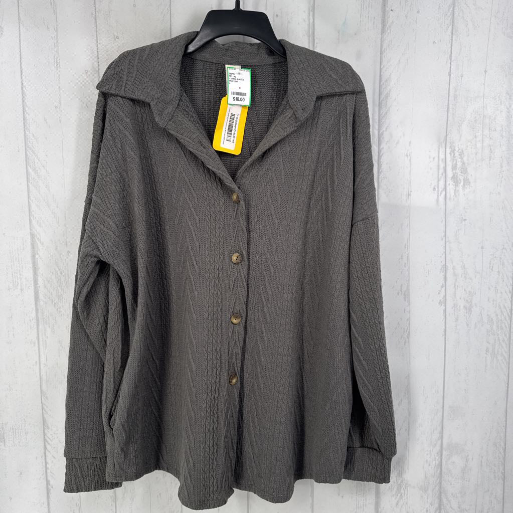 L cable knit l/s shacket