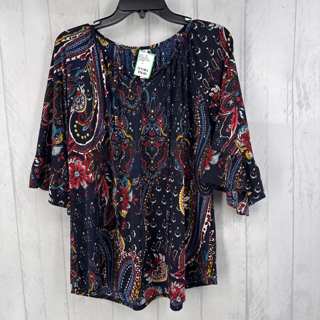 L ruffle s/s print top