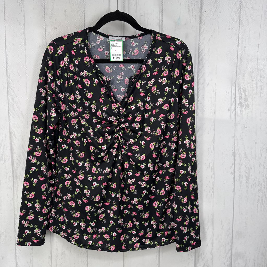 L l/s florl ruched v-neck top