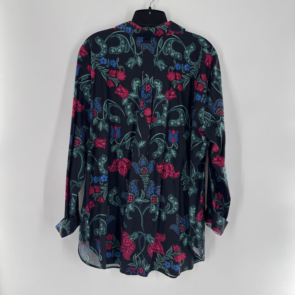 18 flo print button down 3/4 slv top