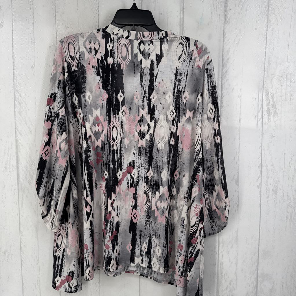 L 3/4 slv print v-neck top