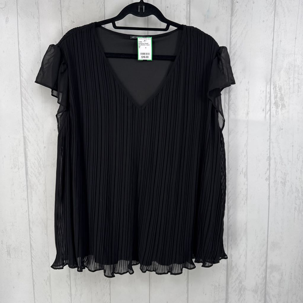 1X pleated v-neck ruffle slv top
