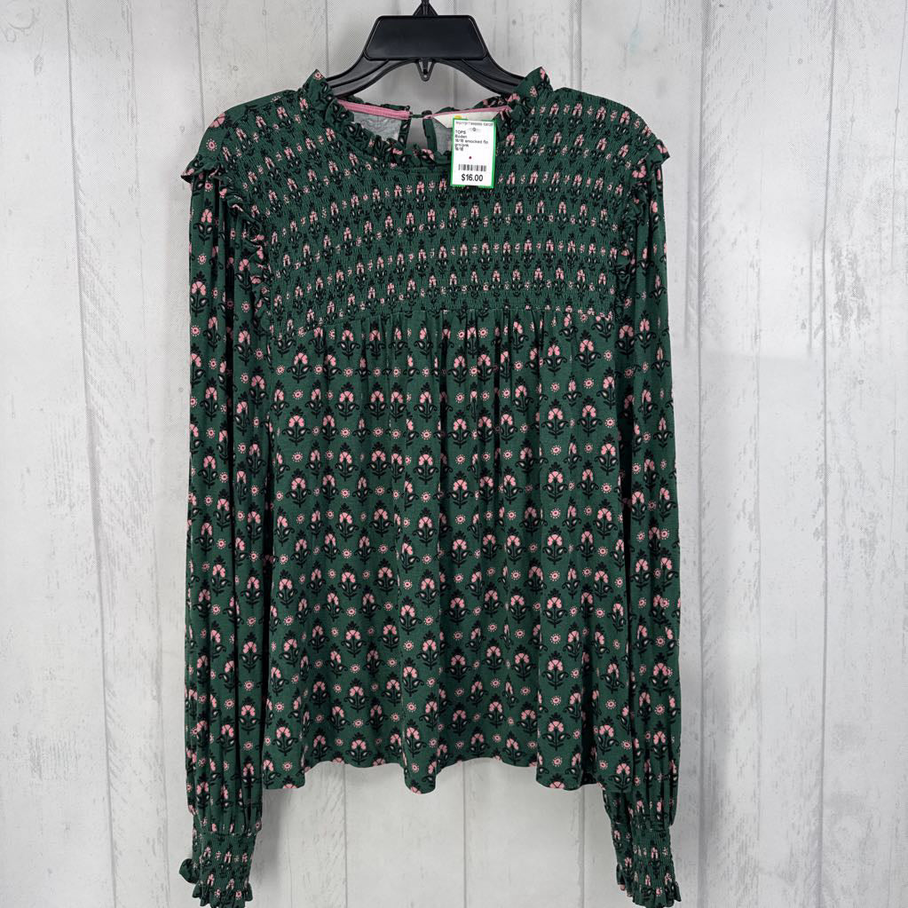 16/18 smocked flo print l/s top
