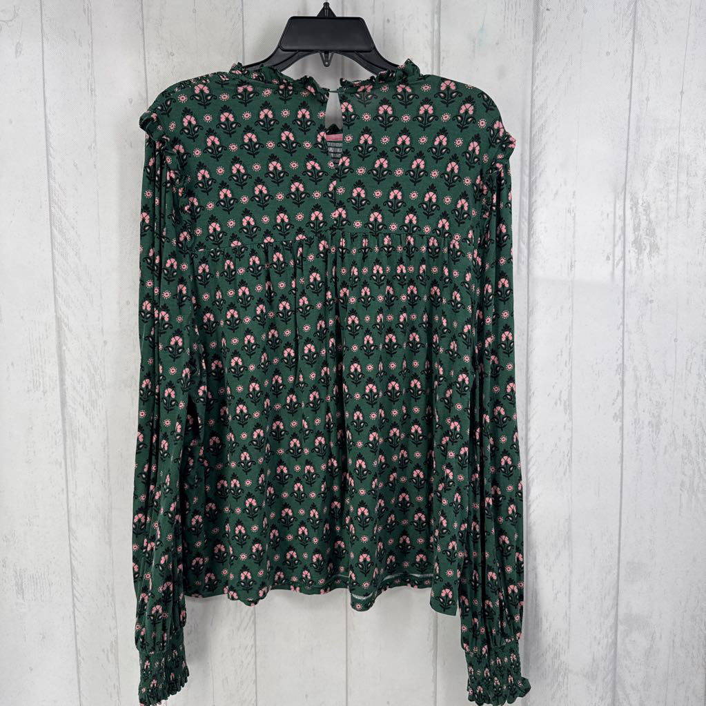 16/18 smocked flo print l/s top