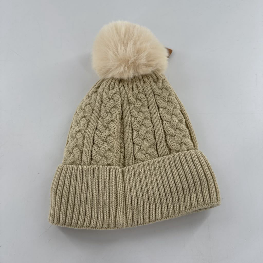 cable knit pom beanie-beige