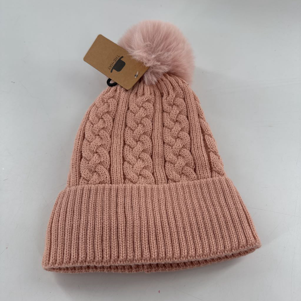 cable knit pom beanie-pnk