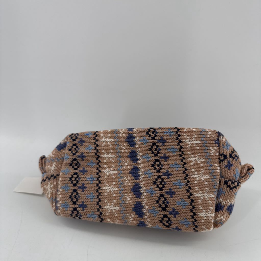 fair isle knit cosmetic pouch-tan/blu