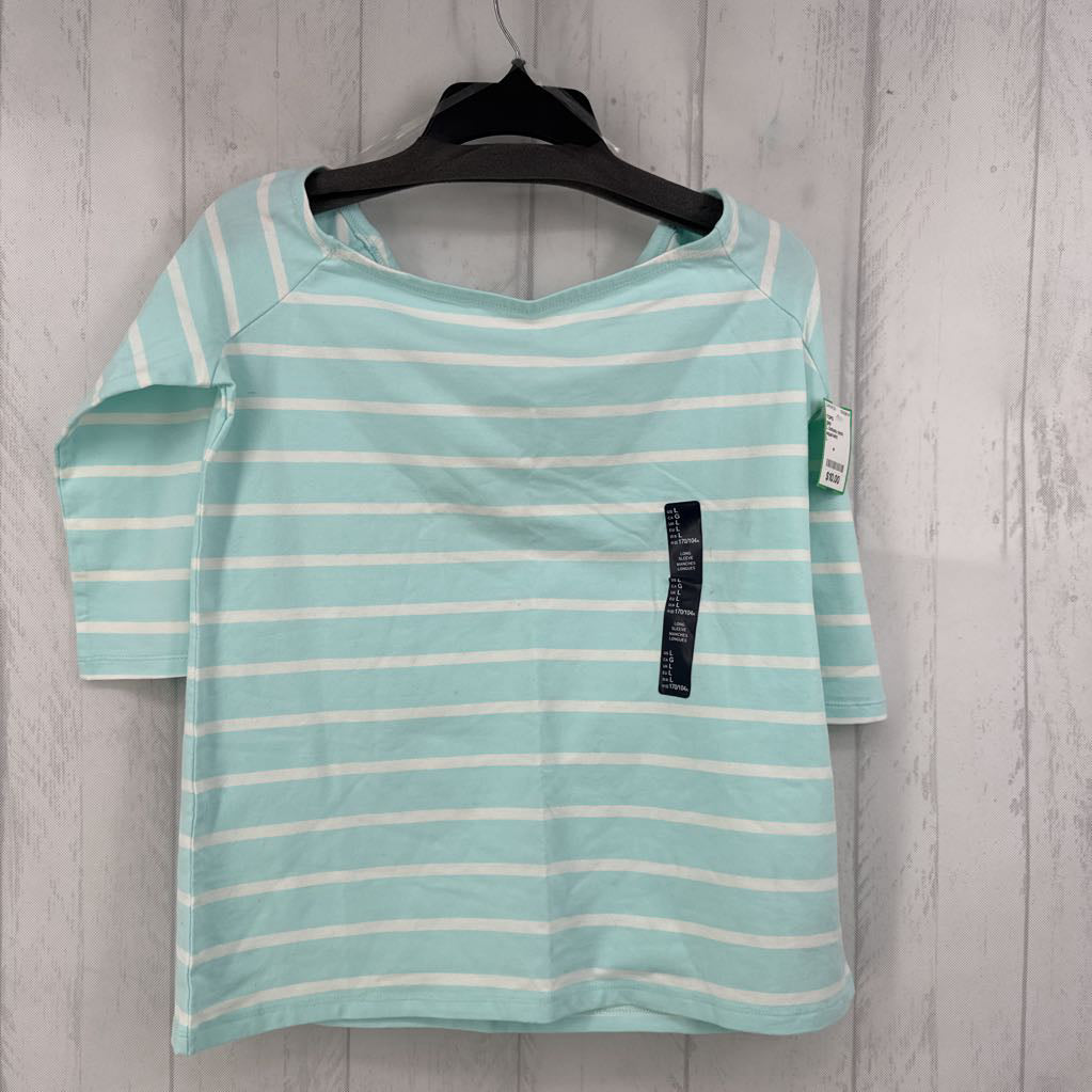 L bateau neck striped elbow slv top