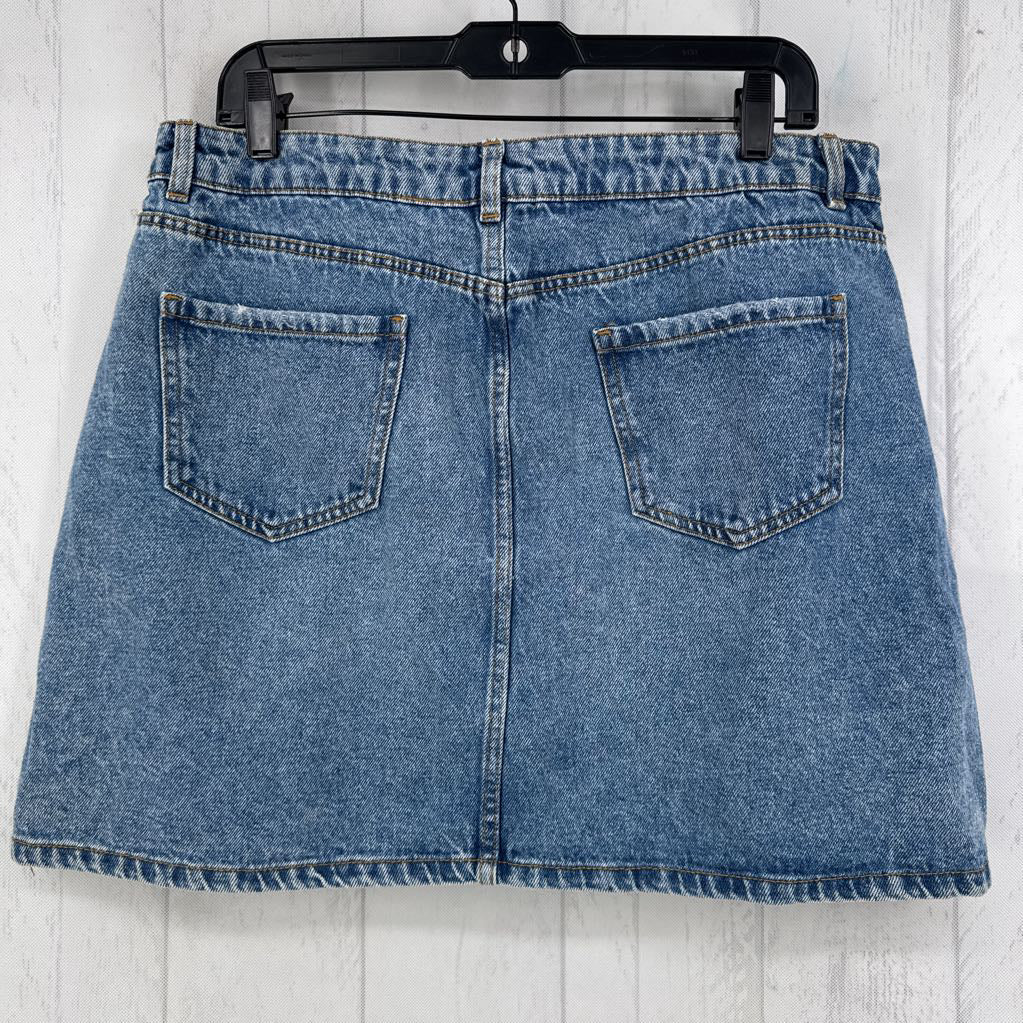 12 button front denim skirt