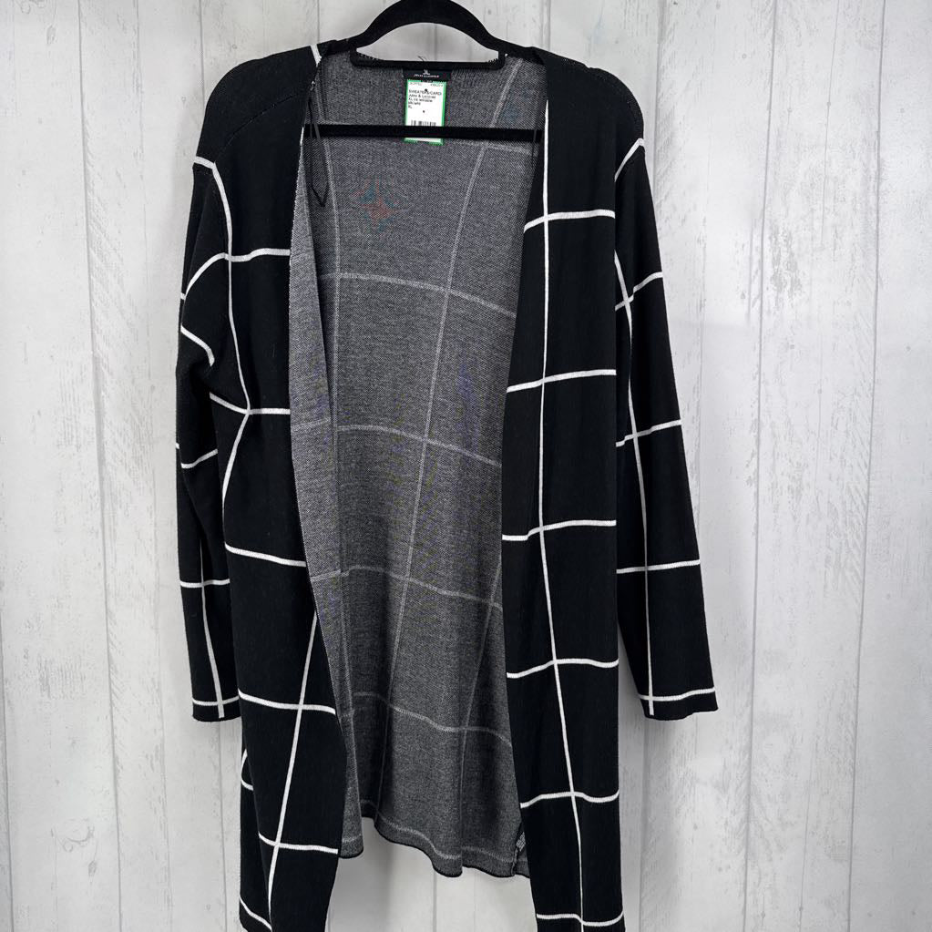 XL l/s window pane print open cardigan